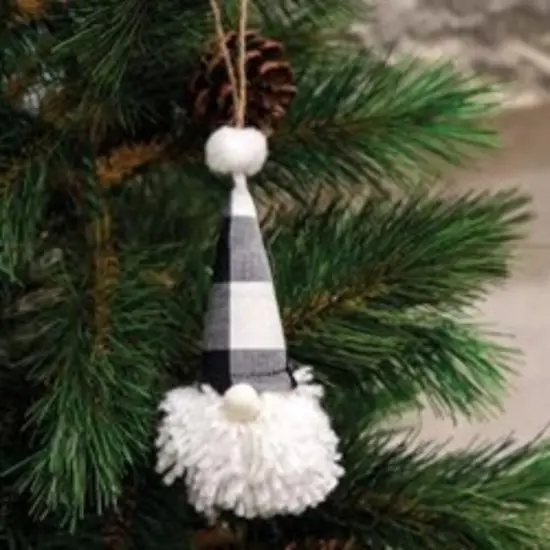 Buffalo Check Gnome Fabric Ornament Black {2}