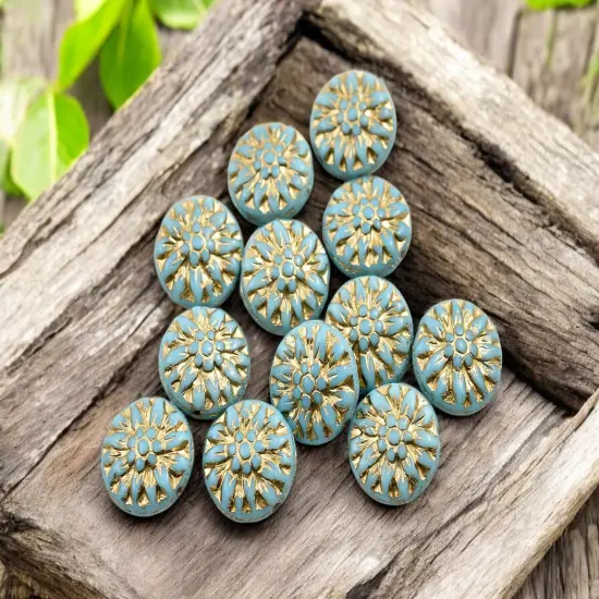 *12* 15mm Gold Washed Sky Blue Turquoise Dahlia Flower Coin Beads {3}