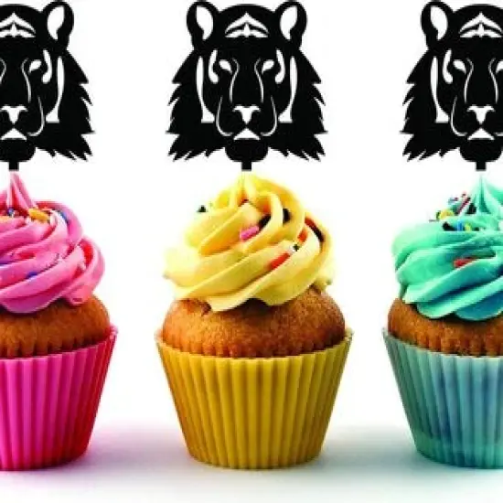 Tiger Head Silhouette Acrylic Cupcake Toppers 12 pcs {1}