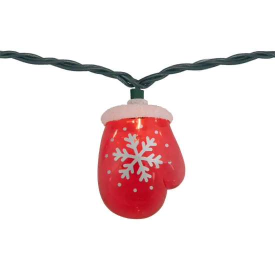 Northlight Snowflake Mitten Christmas Light Set - Clear - 7.5' Green Wire - 10ct Red {6}