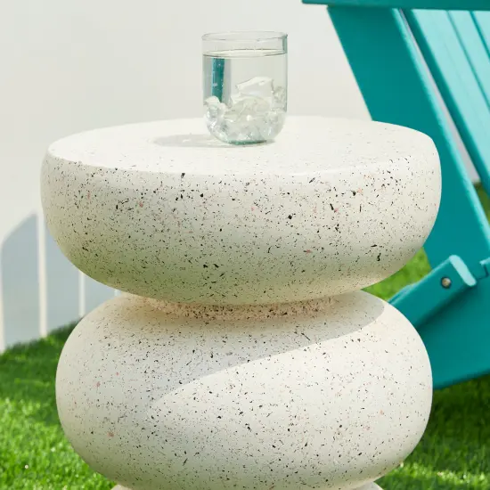 Set of 2 18"H Multi-functional MGO Faux Terrazzo Garden Stool or Planter Stand or Accent Table White {11}