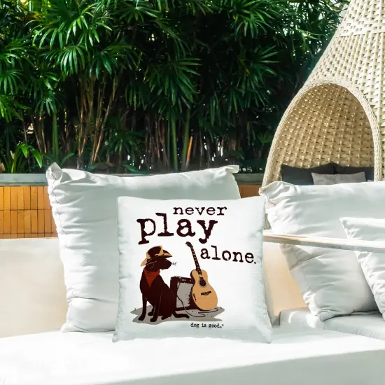 Never Play Music Alone Outdoor Printed Pillow Design by Dog Is Good, 18 x 7 x 18 {2}