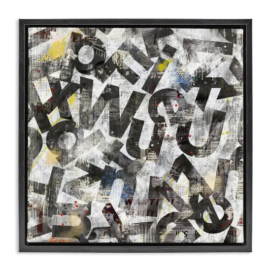 Stupell Industries Mixed Letters Abstraction Framed Floater Canvas Wall Art Design by Laura Gibson {1}