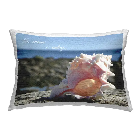 Ocean Is Calling Shell Design by GraffiTee Studios Outdoor Printed Pillow  {1}