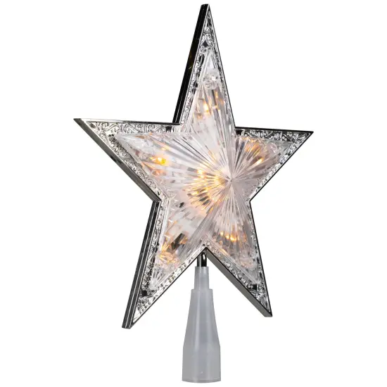 Northlight 9" Pre-Lit Silver and Clear Crystal 5 Point Star Christmas Tree Topper - Clear Lights {5}
