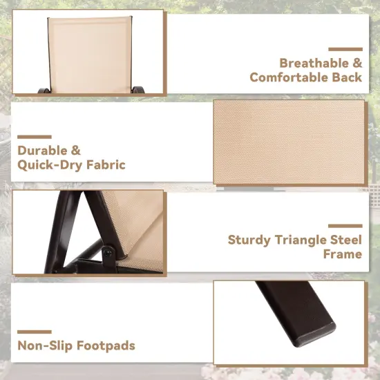 2 Pieces Patio Outdoor Dining Chairs with Powder Coated Steel Frame Beige {6}