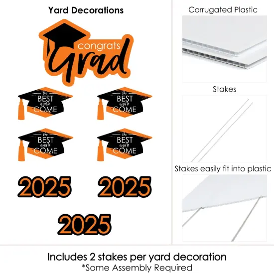 Big Dot of Happiness Orange Grad Class of 2025 Outdoor Decorations - Graduation Yard Signs - Set of 8 {6}