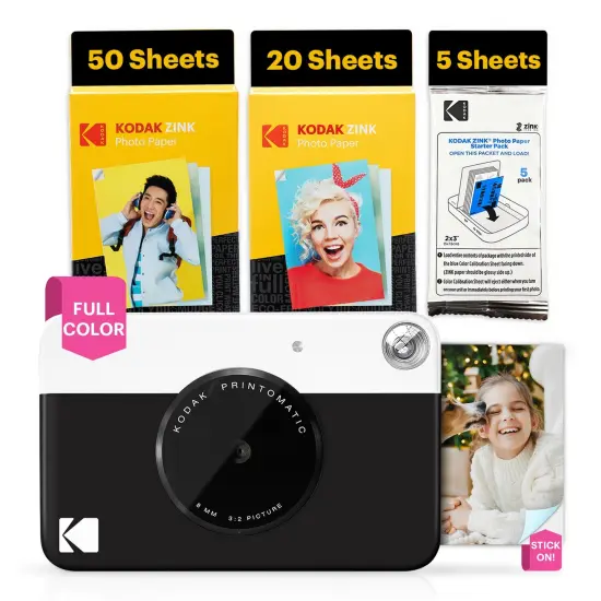Kodak Printomatic 5MP Instant Print Camera & Zink Photo Paper (75 Sheets) Bundle Green {7}