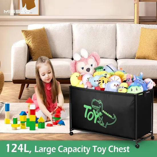 Large Toy Box with Wheels Big Toy Chest, 124L, Black {3}