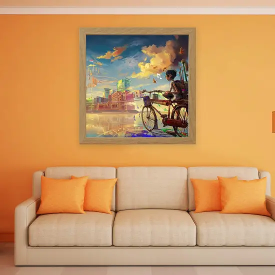 9.75x9.75 Oak Effect Deep Picture Frame with Acid-Free Mat &ndash; Front or Back Display, Safe Plastic Front, Wall or Tabletop, Compatible with ALFTA Adhesive Hook {6}