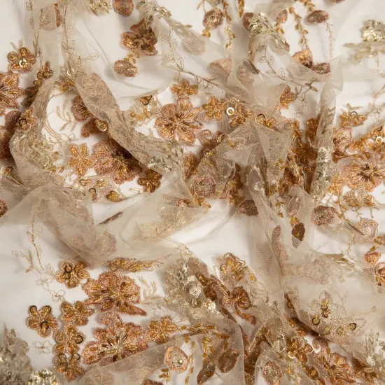 1 Yard ST Tulle Lace Fabric Embroidered Applique Beautiful 3D Floral Pattern 52/54" Wide Silver {6}