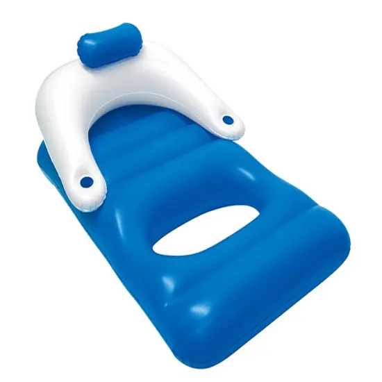 Swim Central 62" Inflatable Blue and White Classic Swimming Pool Lounger With Holders {3}