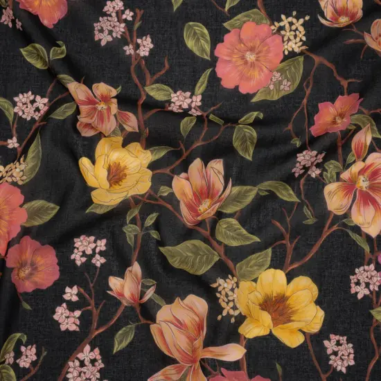 1 Yard Eves Euphoria Cotton Voile Fabric Pink Fuchsia Purple Black Floral 59 inch Width {1}