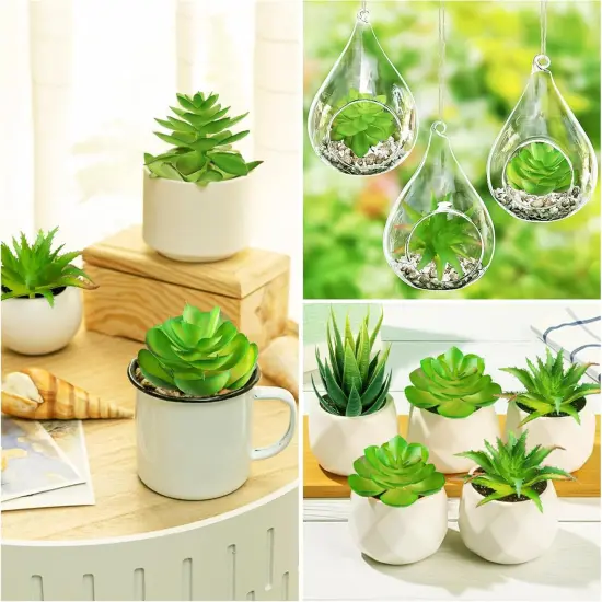 Fake Succulent Plants, 6pcs Mini Green Succulent Plants Faux, Artificial Succulents Plants for DIY Crafting Home Floral Wall Office Decoration (excluding pots) {4}