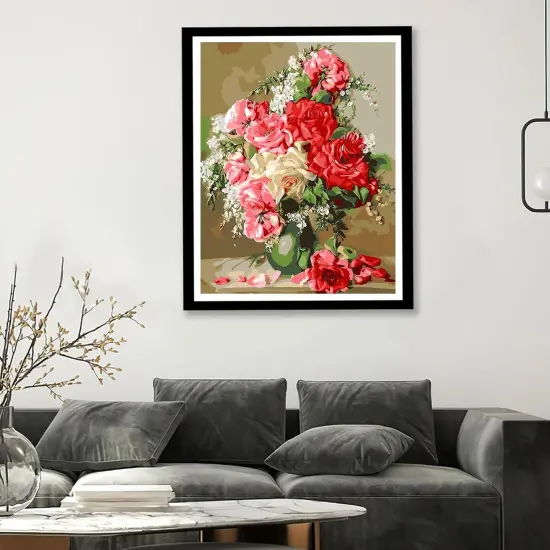 Paint by Number for Adults - DIY Acrylic Paint Art Kit on Canvas, 15.7x19.6in - Rose Vase Home Decor Gift {4}
