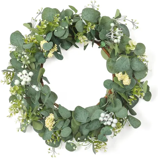 Wreaths for Front Door 20'' Eucalyptus Wreath Spring Green Wreath with White Berries for Home Porch {1}