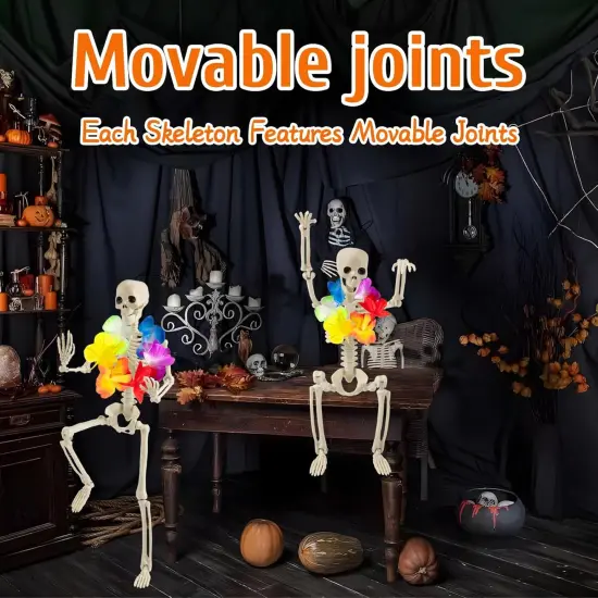 2 Pack Skeleton Decor With Wreathes, 16" Posable Plastic Mini Skeletons {3}