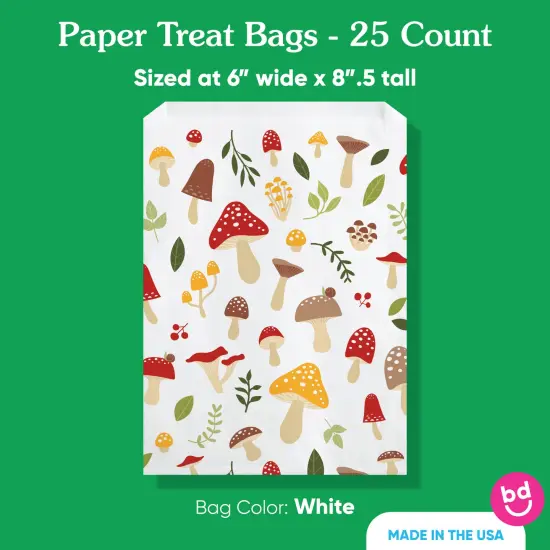 Big Dot of Happiness Wild Mushrooms Paper Treat Bags, Red Toadstool Decor, Individual Snack Favors, Greaseproof White Sandwich Cookie Bags - 25 Count {5}