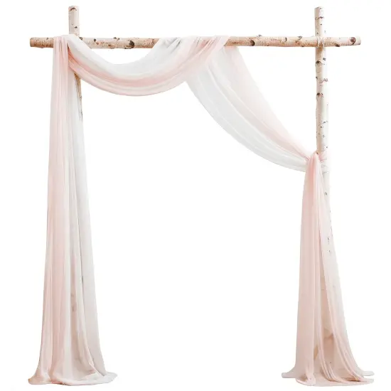 Wedding Arch Draping Fabric 2 Panels 20Ft Chiffon Fabric Drapes Arbor Drapery Wedding Ceremony Reception Swag Decorations (Blush & White) {1}