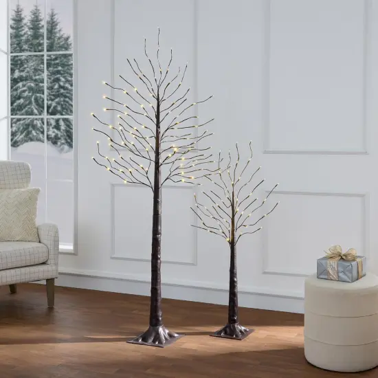 4ft, 6ft & 8ft Lighted Birch Tree Set, 3 Pack LED Trees with Remote, Color Options & Outdoor Brown {3}