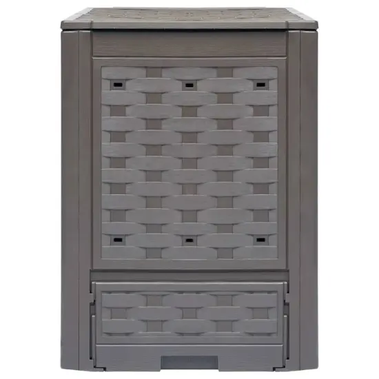 Set of 2 Brown Plastic Rattan Outdoor Compost Bins Set with Dual Access Doors {2}