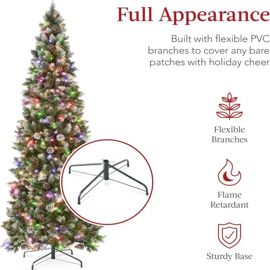 Pencil Christmas Tree Slim Frosted Tree with 250 Lights & Foldable Stand for Space Saving Holiday Decor Dual White/Multi {5}