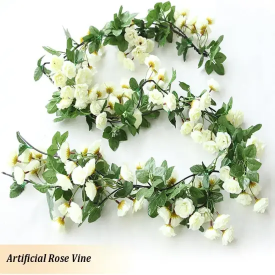 10PCS Fake Rose Garland, 7.5Ft Artificial Vines Flowers Hanging Rose Vine(Light White) {6}