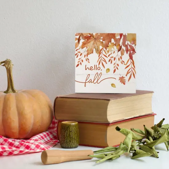 Fall Orange Maple Leaf Wooden Box Sign Tabletop Decor {3}
