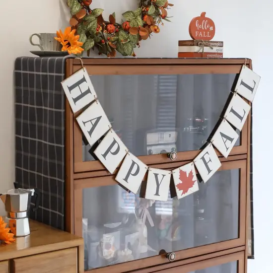 Happy Fall Banner, Vintage Thanksgiving Decor {3}