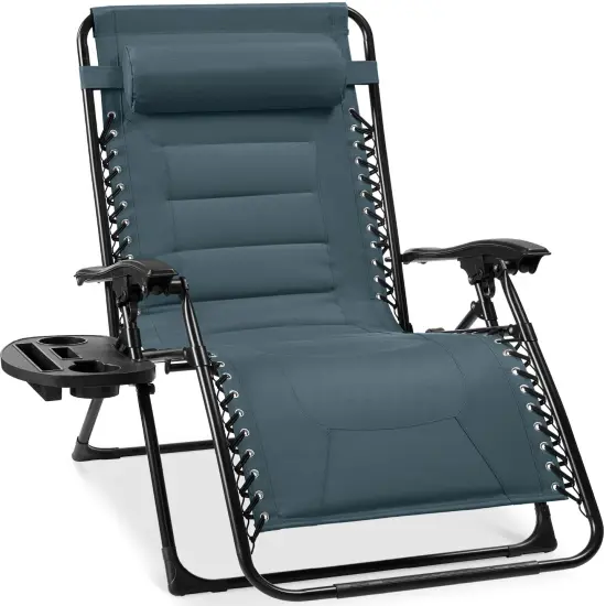 Best Choice Products Oversized Padded Zero Gravity Chair, Folding Outdoor Patio Recliner w/ Side Tray Slate Blue {1}