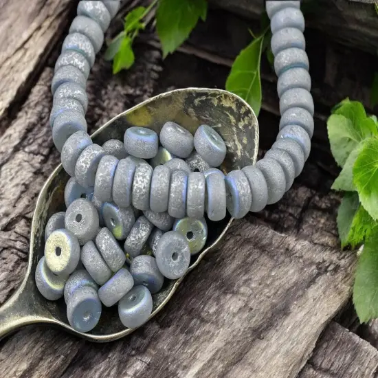 *50* 6x3mm Silver Washed Etched Grey AB Heishi Rondelle Beads {4}