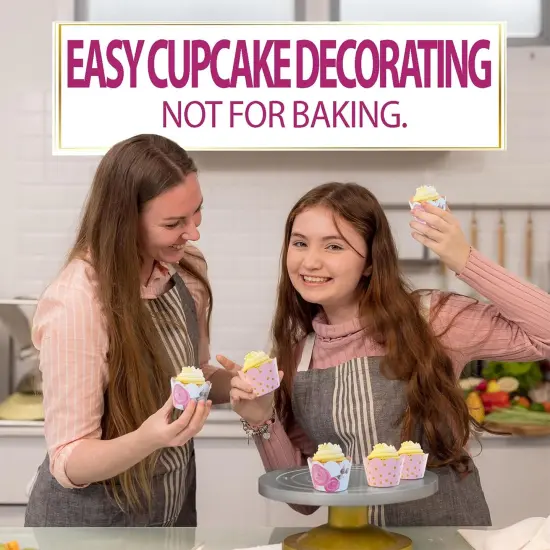 Cupcake Wrappers - Blush Pink & Gold Floral Wedding, Vintage Rose Bridal & Baby Shower Decorations, Fairytale Princess Birthday Party, Girl Gender Reveal, Reversible Dessert Wrap, Romantic (24 Count) {4}