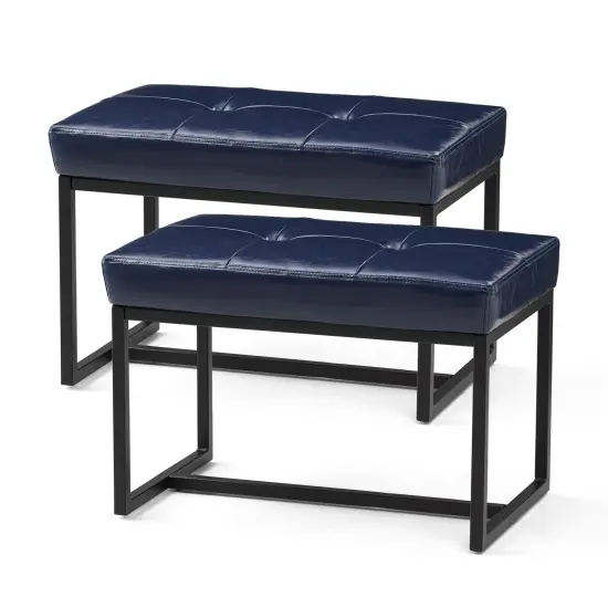 24"W Modern PU Leather Button-tufted Ottoman Foot Stool Navy blue {4}