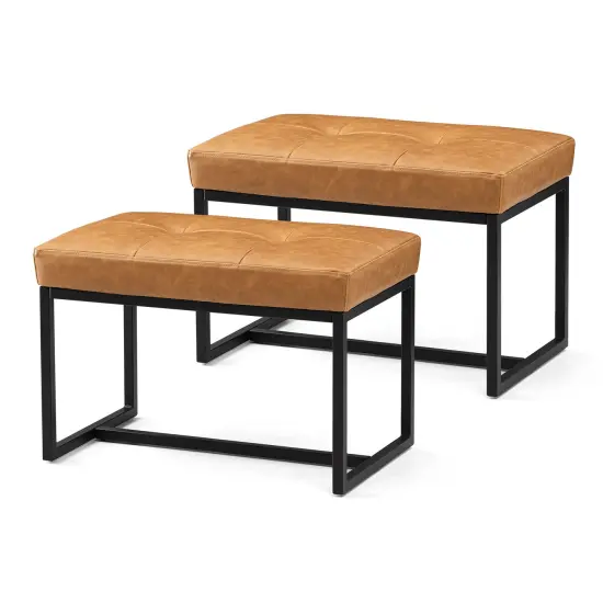 24"W Modern PU Leather Button-tufted Ottoman Foot Stool Camel {4}