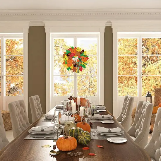 12 Kits 3D Pumpkin Fall Leaf Wreath Craft Kit DIY Thanksgiving {5}