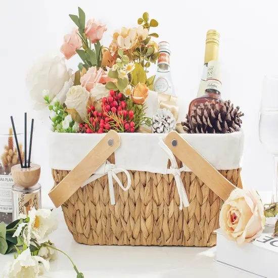 Wicker Basket with Handles, Wedding Decoration Easter Basket with Liner, Handcrafted Seagrass Picnic Basket for Camping, Outdoor {5}