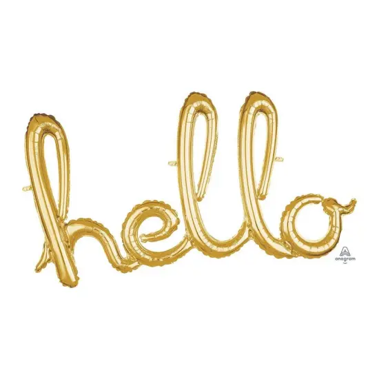 Anagram&reg; 39 Inch Hello Gold Script Phrase Balloon {1}