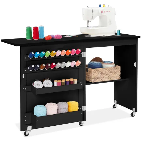 Best Choice Products Sewing Machine Table & Desk w/ Craft Storage and Trays Espresso {7}