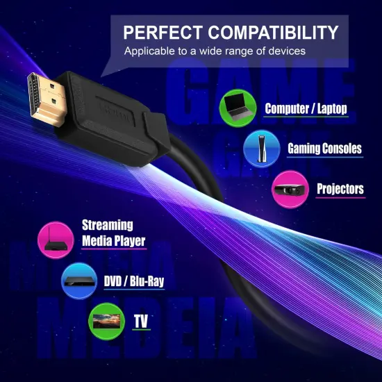 Insten - HDMI Male to Male Cable, 2.1 Version, 8K 60Hz, 48Gbps, PVC Cable, Gold Connectors, 6ft , Black {6}