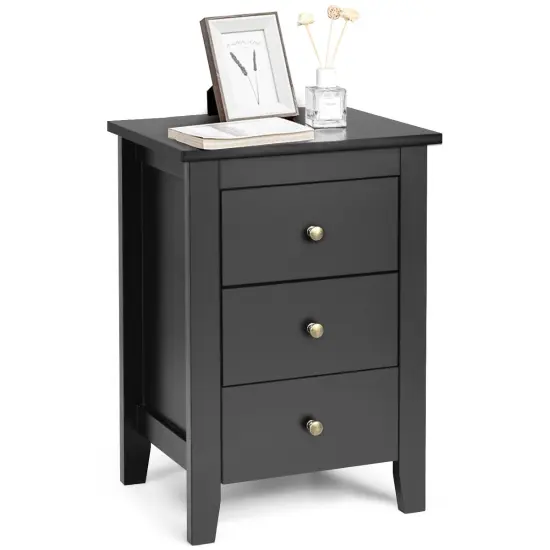 Costway 1PC/2PCS Nightstand End Beside Sofa Table w/ 3 Drawers Bedroom Furniture Black/White {10}