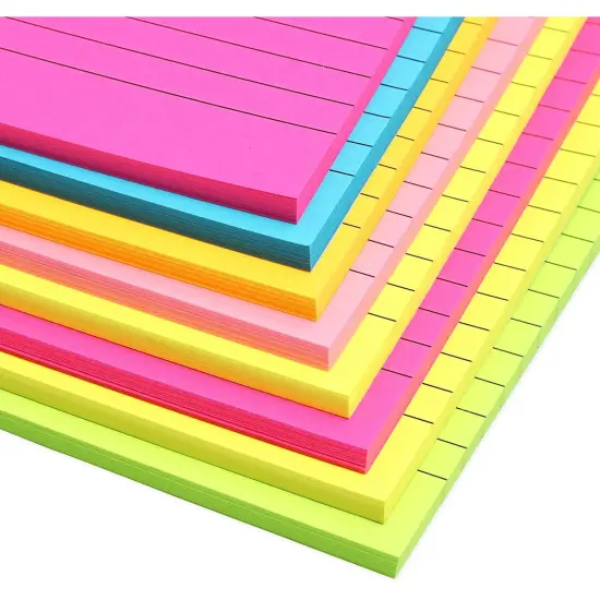 8-Pack Lined Sticky Notes in Bright Neon Colors, Self-stick Memo Notepad 4" x 6" for Office & School Multicolor {5}