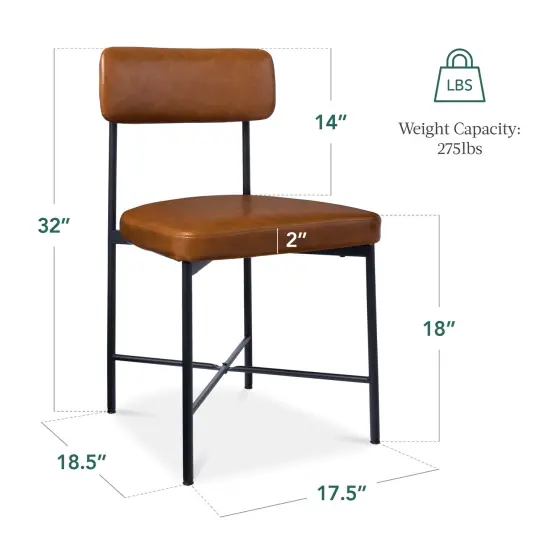 Best Choice Products Faux Leather Dining Chair Set of 2, Standard Height w/ Metal Frame Camel Brown {2}