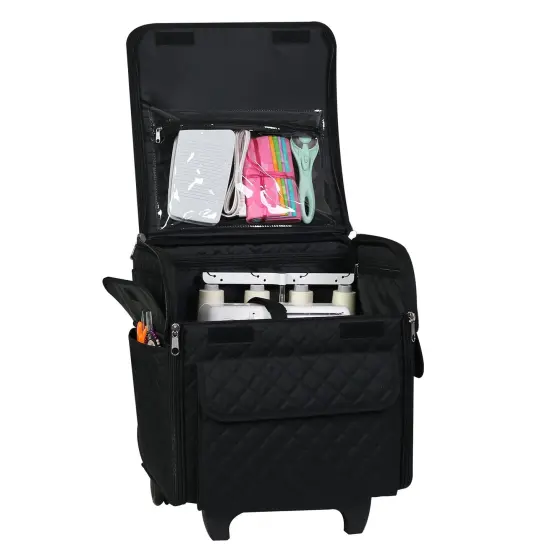 Collapsible Rolling Serger Machine Case, Black Quilted {2}
