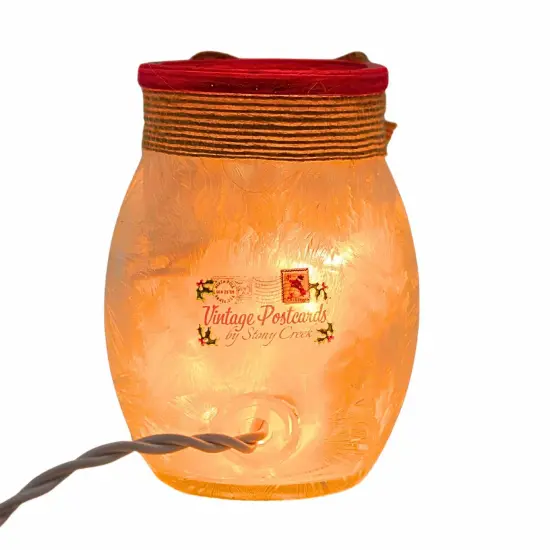 Stony Creek 4.0 Inch Vintage Postcard Small Jar Christmas Lighted Glass Accent , Christmas Decor Pre-Lit Electric Christmas TREE {2}