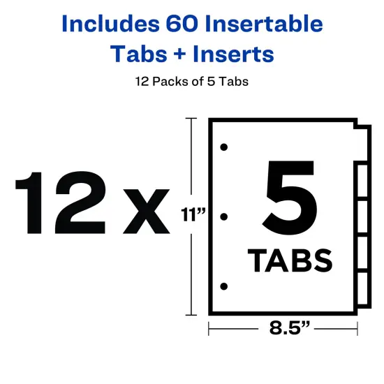 Avery Insertable Dividers for 3 Ring Binders, 5 Tabs per Set, Multicolor Big Tab, Buff Paper with Gold-Reinforced Holes (11121) {5}