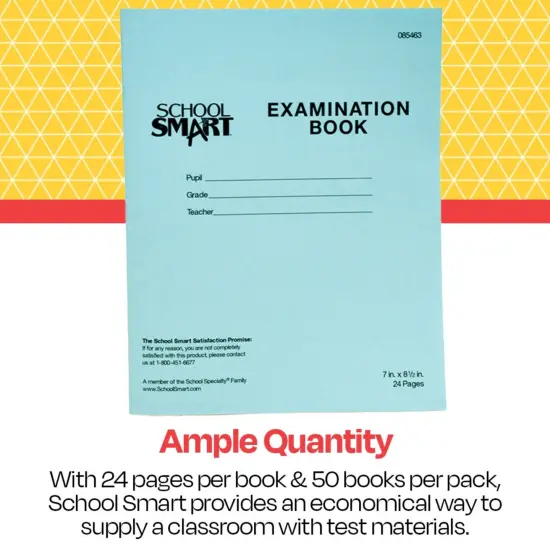 School Smart Examination Blue Book with 24 Pages, 7 x 8-1/2 Inches, Pack of 50 Books {6}