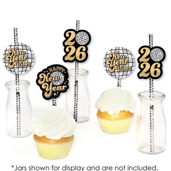 Big Dot of Happiness Disco New Year - Paper Straw Decor - Groovy 2026 NYE Party Striped Decorative Straws - Set of 24 {6}