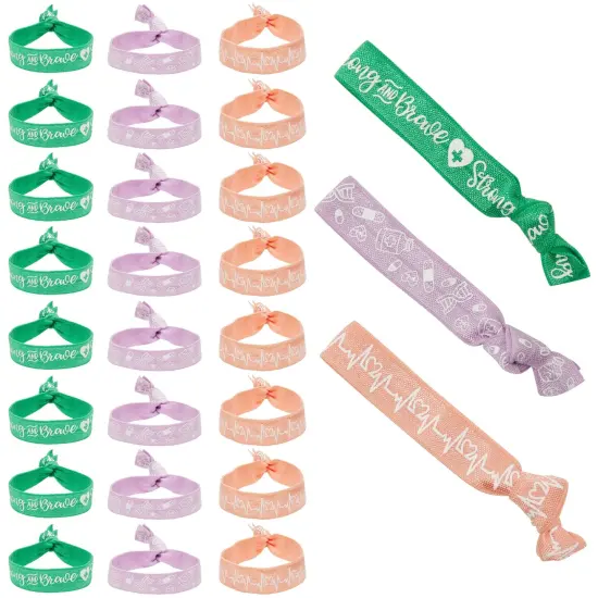 30-Pack Elastic Hair Tie Ribbons in 3 Colors, No Crease Knotted Elastics for Women, Nurse Appreciation Gift (Green, Purple, and Orange) Multicolor {1}