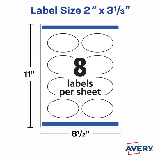 Avery Printable Blank Oval Labels, 2" x 3-1/3", Matte White, 200 Customizable Labels (22570) {6}