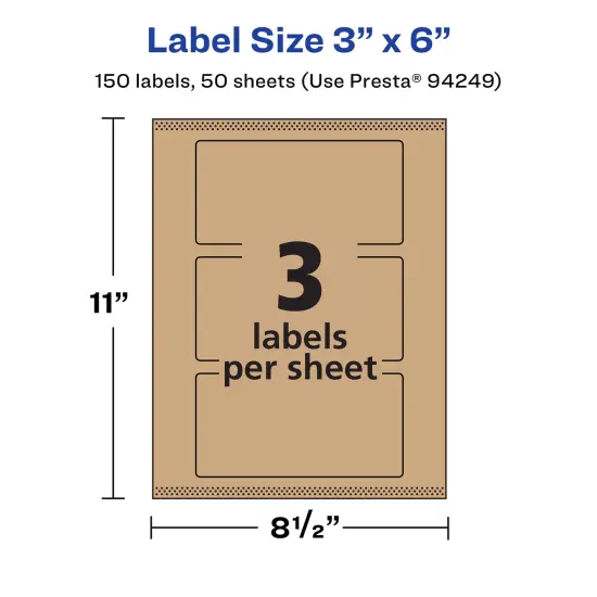 Avery Kraft Brown Rectangle Labels with Sure Feed, 3" x 6" {5}